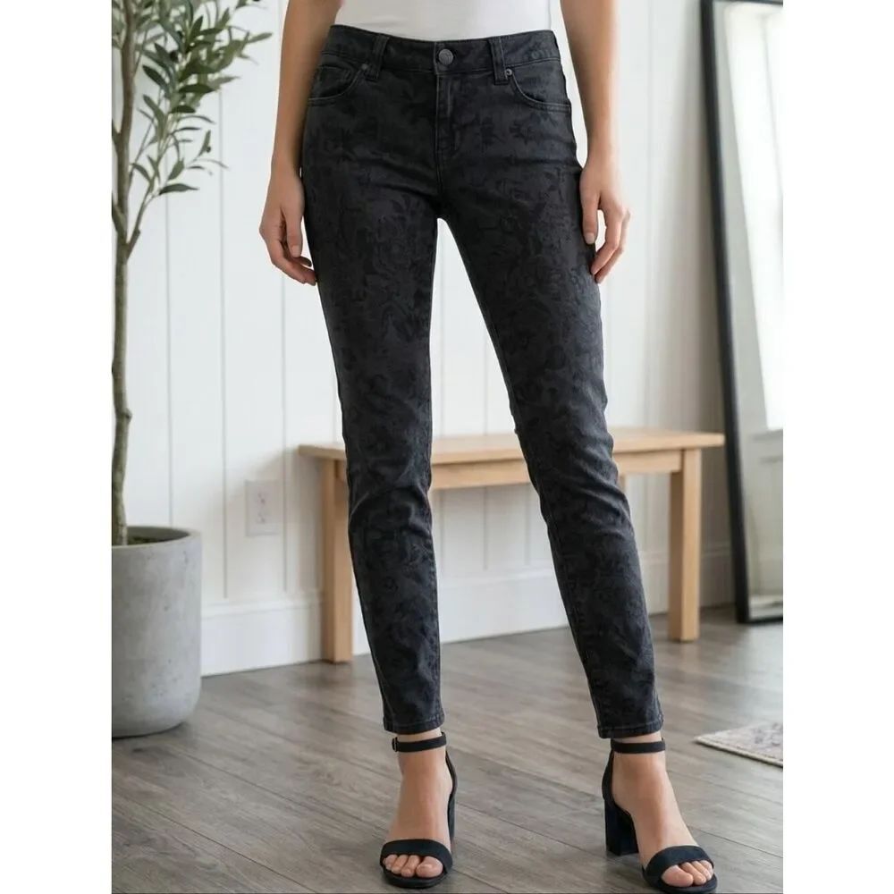 CAbi Floral Lace Print Skinny Jeans Navy Stretch Mid-Rise Women's 4 Denim #3195